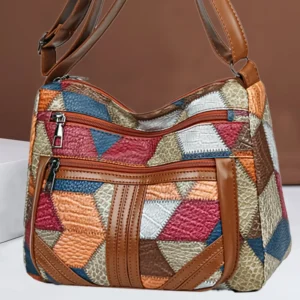 Women's  Crossbody Shoulder Bag, Lightweight Geometric Pattern, Multi-Layer Design, Secure Zipper Closure, Colorful Accessories